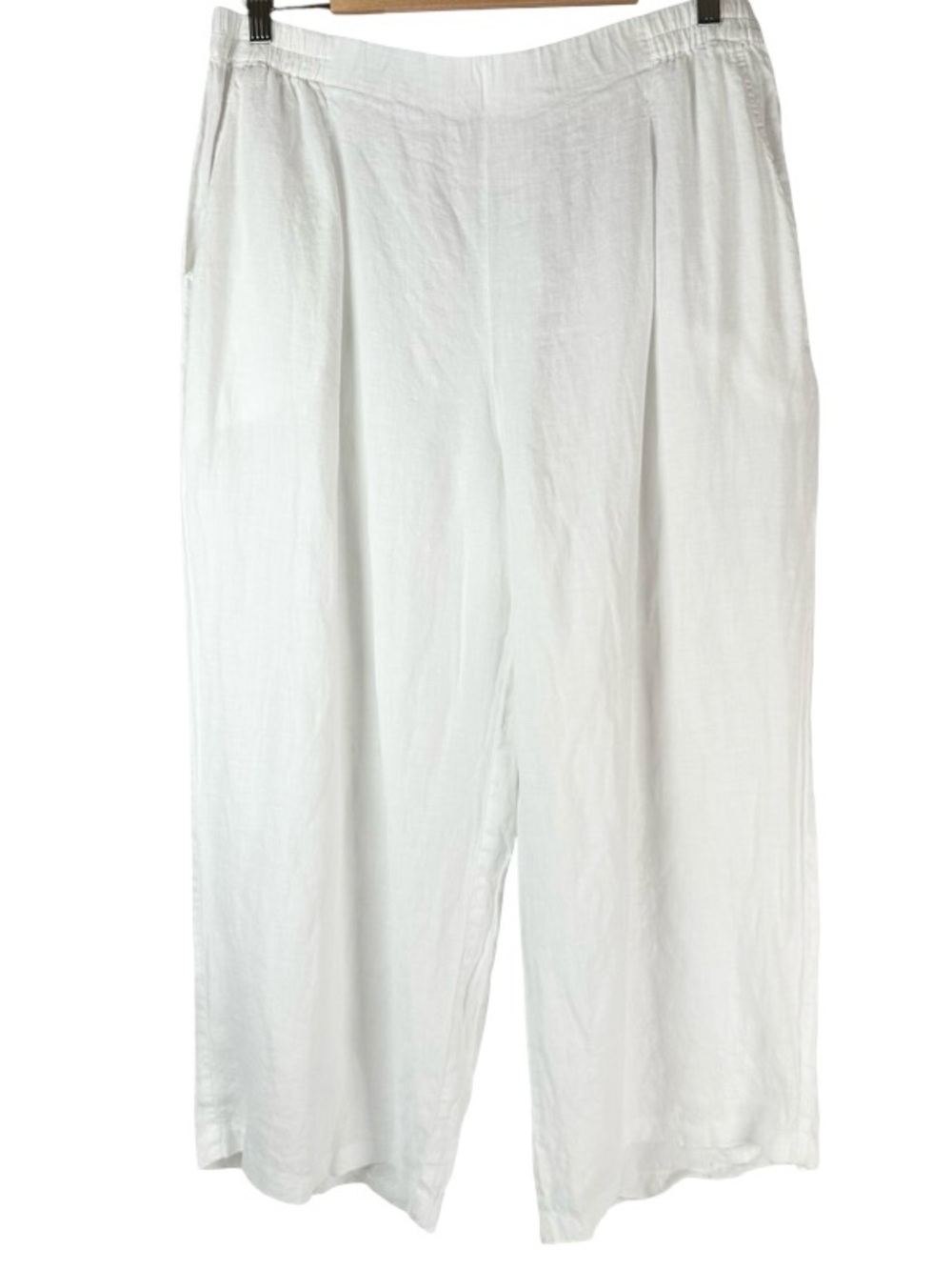 Eileen Fisher White Organic Linen Wide Leg High Rise Pull-On Crop Pants Large